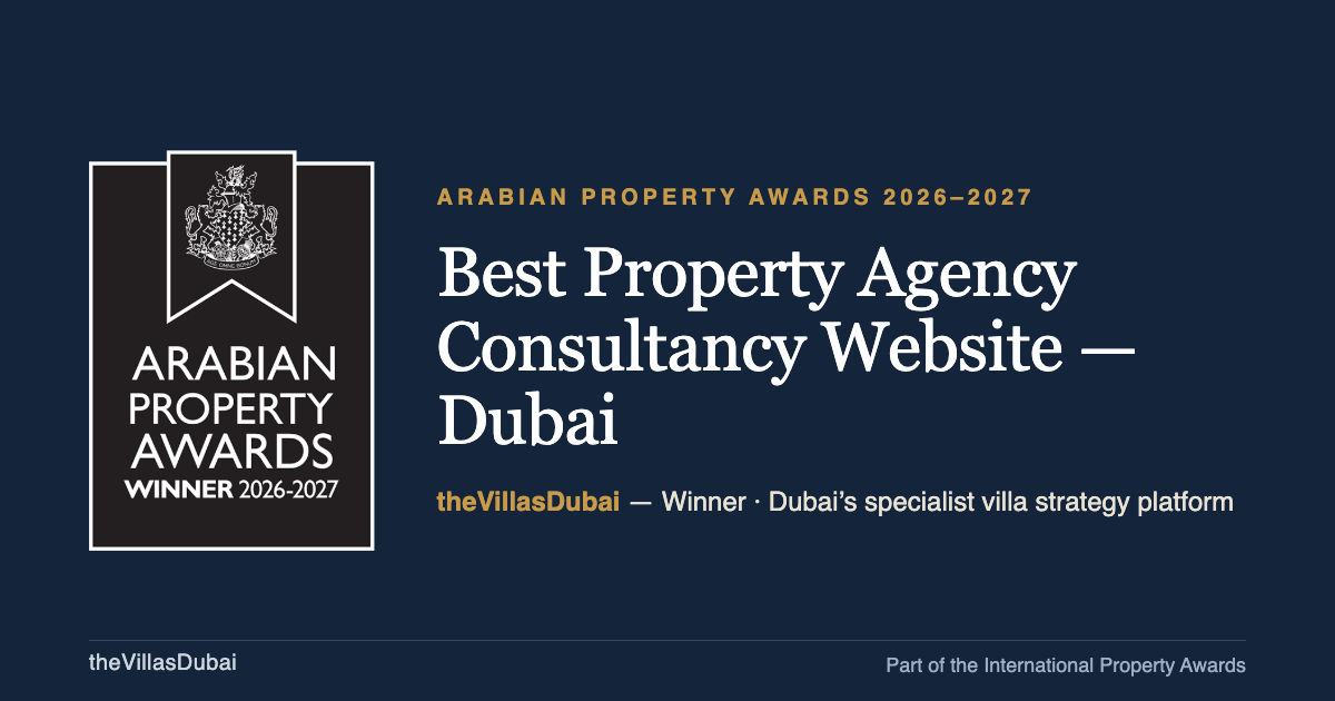 theVillasDubai — Winner, Best Property Agency Consultancy Website – Dubai, Arabian Property Awards 2026–2027