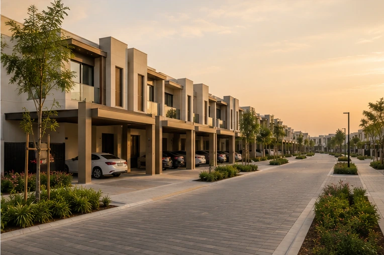 Dubai townhouse neighbourhood at early evening